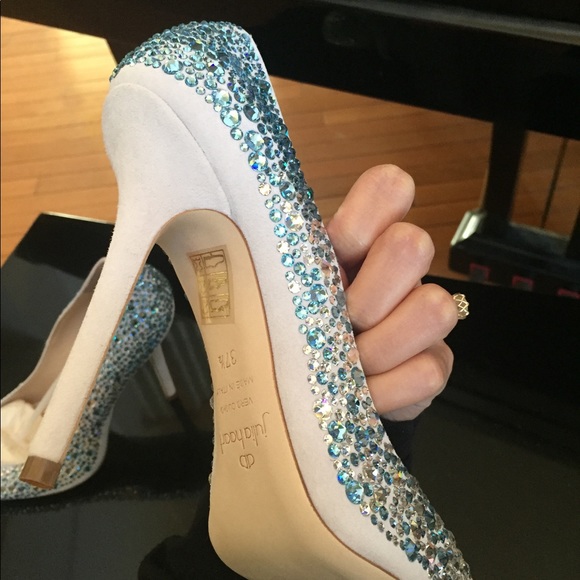 NIB sz 37.5 Julia Haart Clear and Turquoise Swarovski Crystal Heel Pumps - Picture 6 of 8